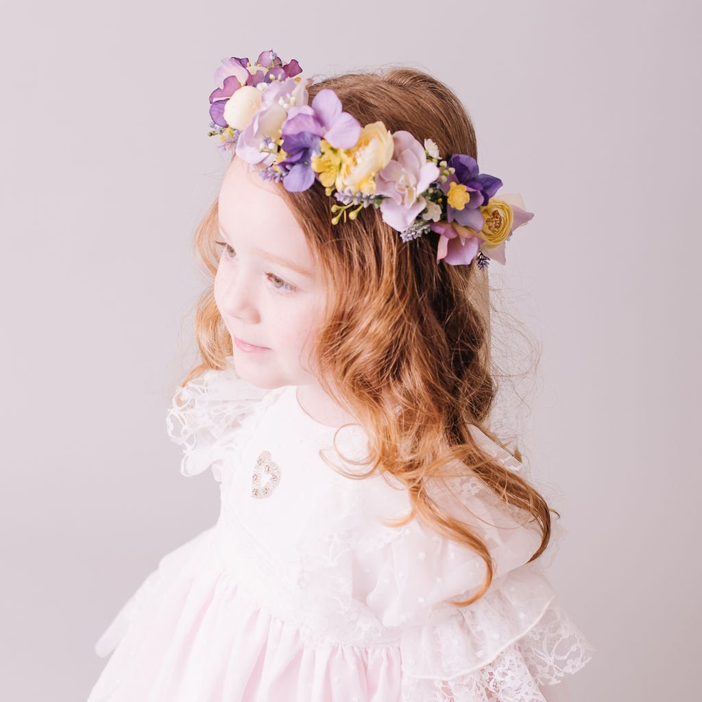 Children's Flowercrown - Purple and Yellow - Whimsical Vintage Style