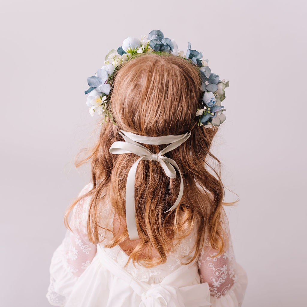 Dusty Blue and Teal Child's Flowercrown - Vintage Whimsical Style Headband