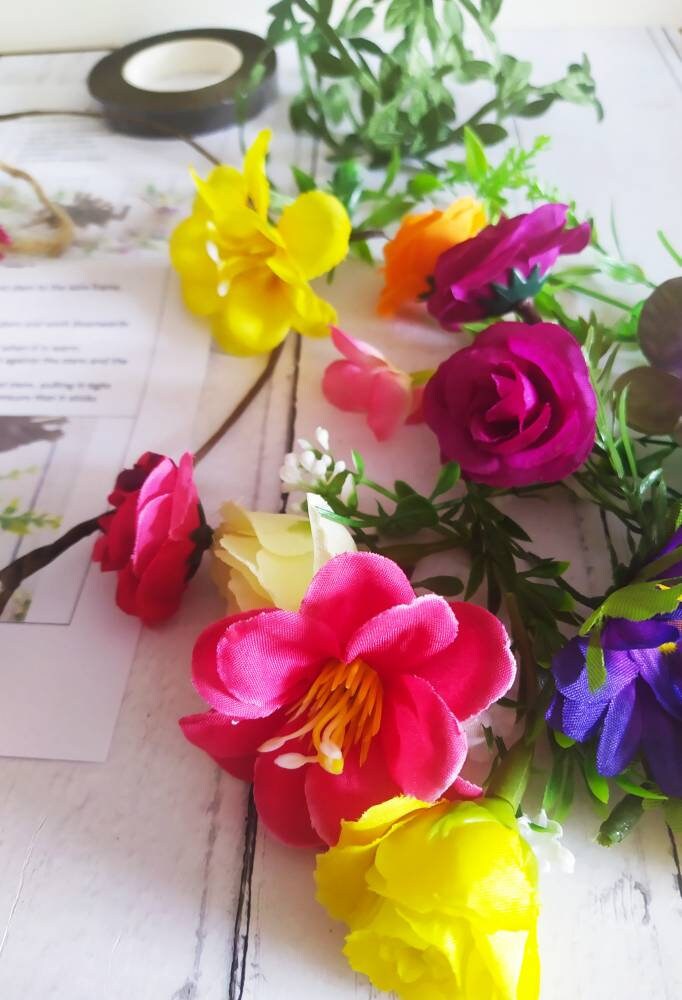 Flower crown making kit, bright coloured flower crown DIY, make your own festival headband