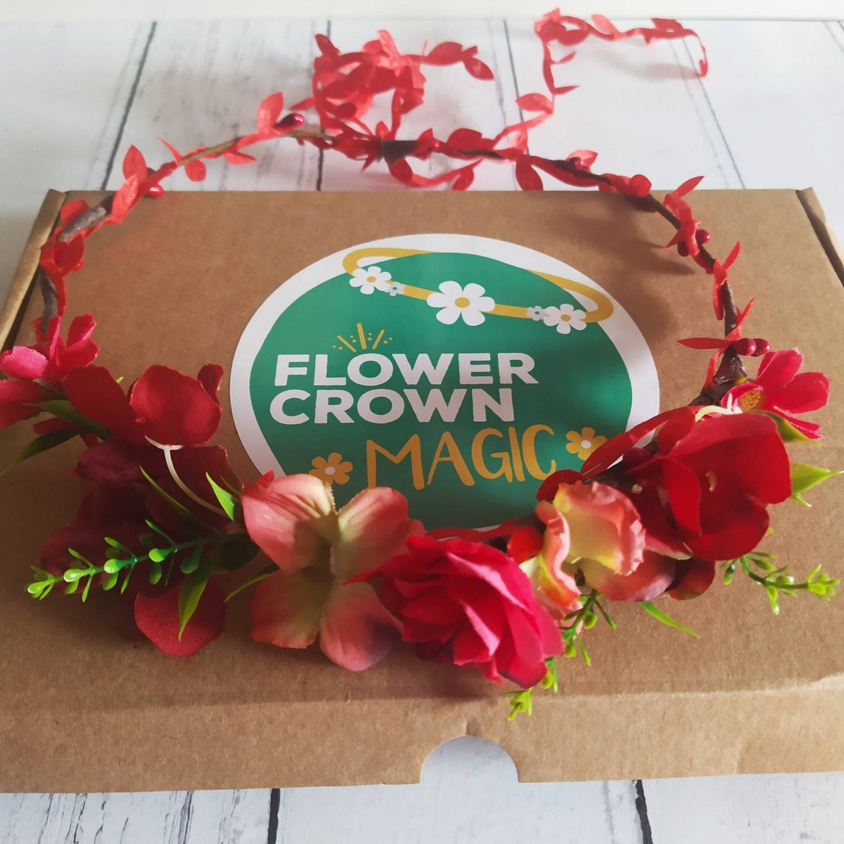 Children's DIY Flower Crown Making Kit & Video Guide, DIY Floral Garland, Rocking Red Flower Headband Kit,