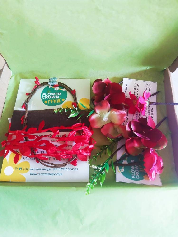 Children's DIY Flower Crown Making Kit & Video Guide, DIY Floral Garland, Rocking Red Flower Headband Kit,