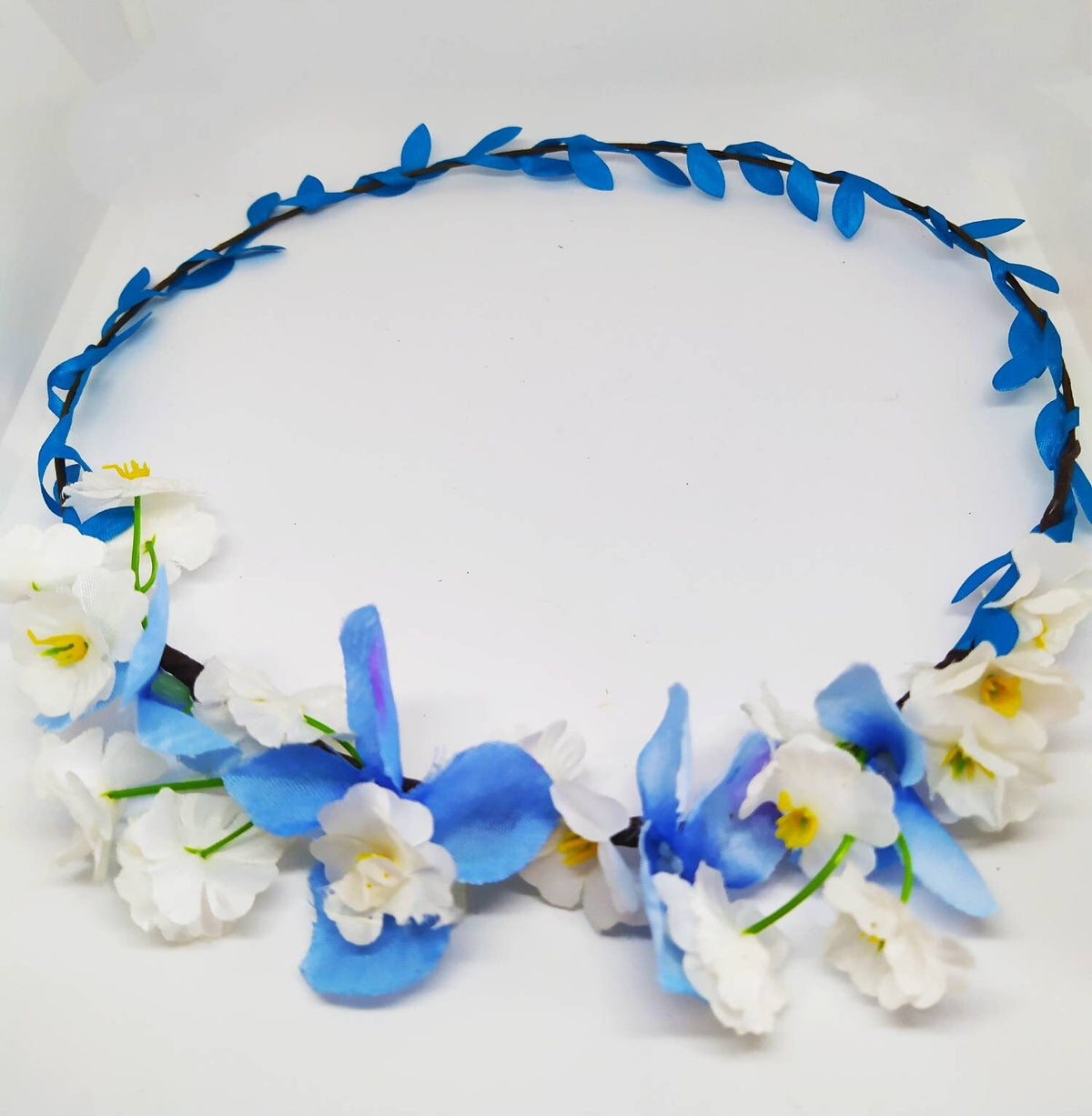 Blue & white adjustable flower crown, delicate artificial flower garland, perfect for festivals, parties, and bridal showers