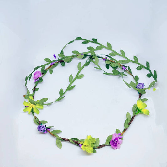 Green and Purple, Rose and Daisy Hair Garland