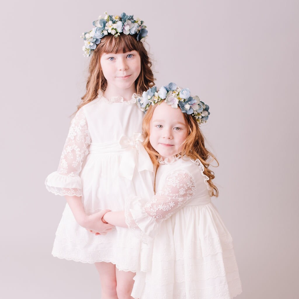 Dusty Blue and Teal Child's Flowercrown - Vintage Whimsical Style Headband