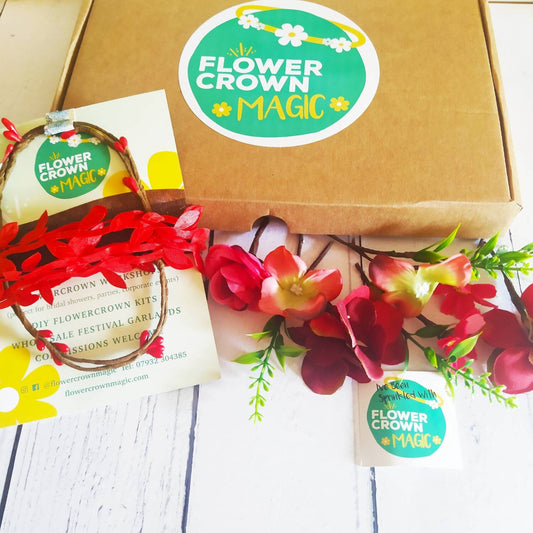 Children's DIY Flower Crown Making Kit & Video Guide, DIY Floral Garland, Rocking Red Flower Headband Kit,