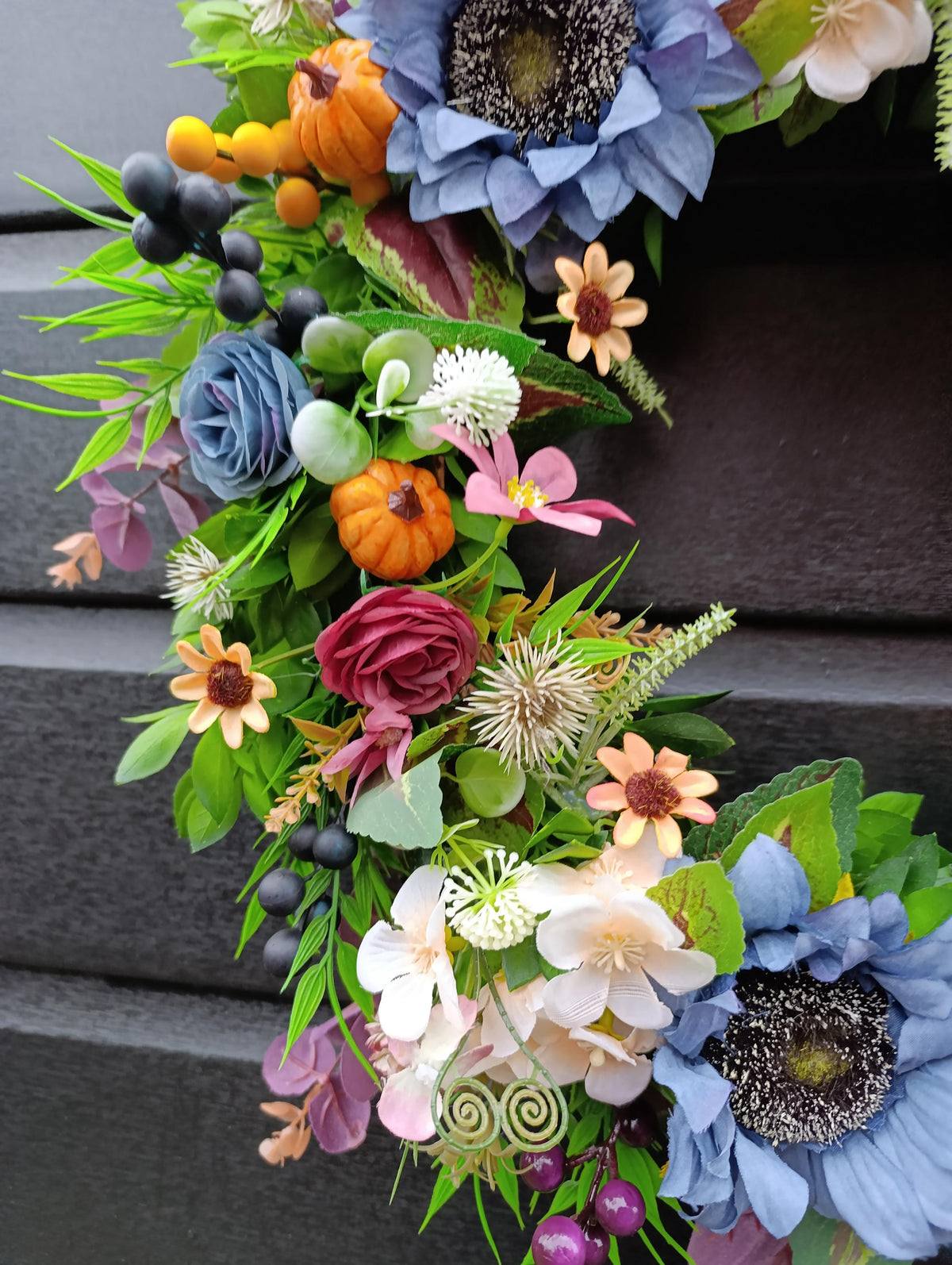 Handmade Autumn Wreath with Pumpkins | Fall Front Door Wreath | Thanksgiving Wreath | Rustic Grapevine Wreath | Faux Floral Decor