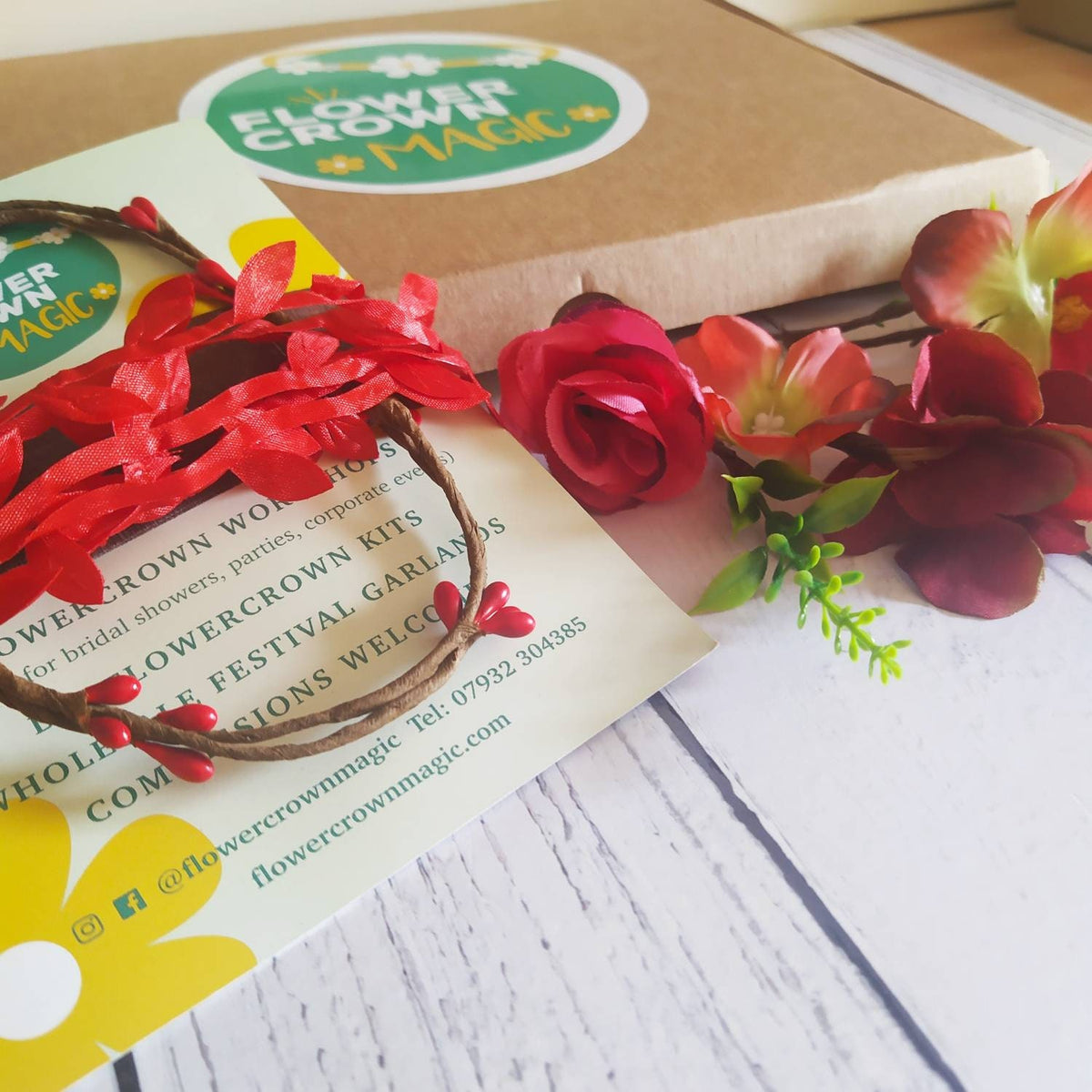 Children's DIY Flower Crown Making Kit & Video Guide, DIY Floral Garland, Rocking Red Flower Headband Kit,