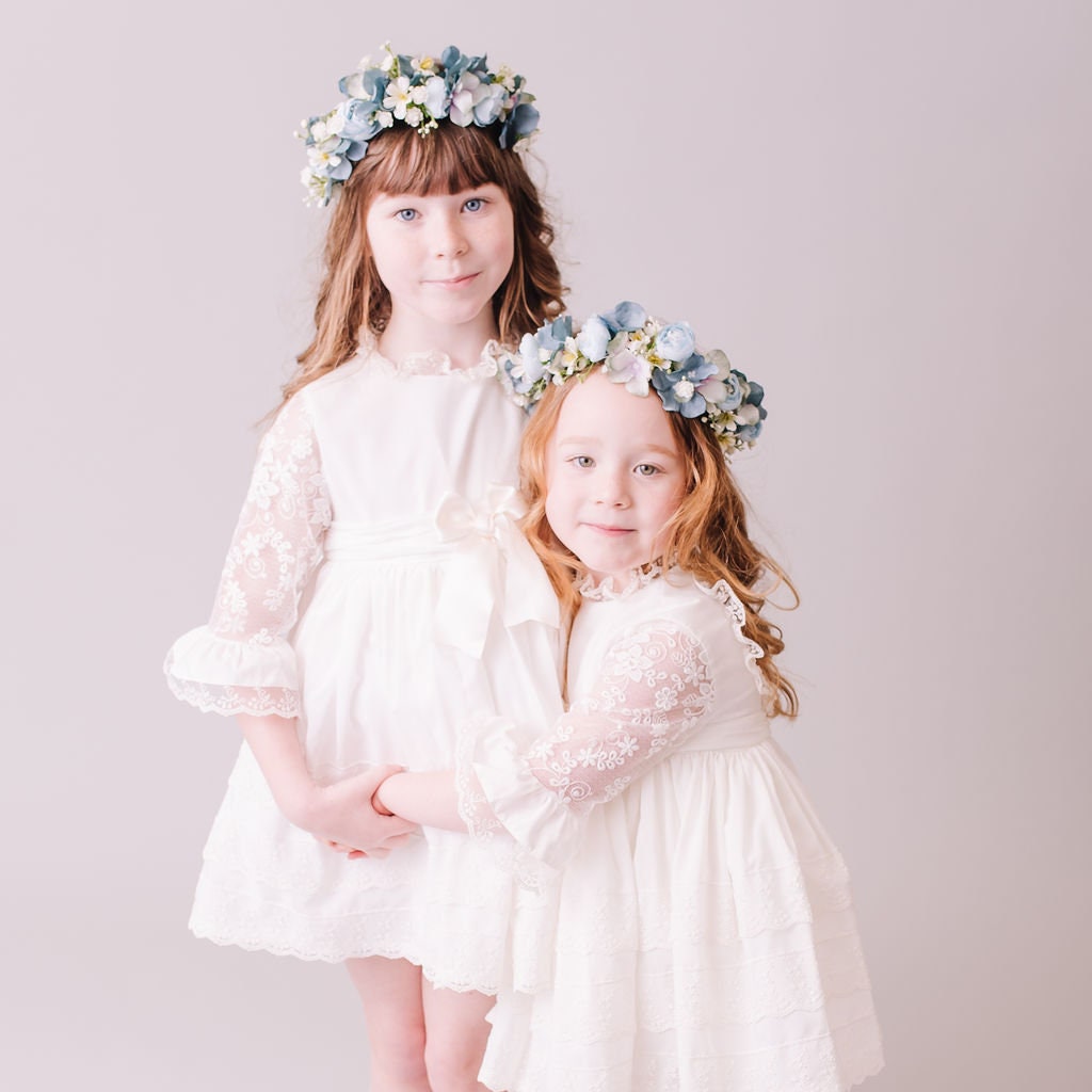 Child's Dusty Blue and Teal Flower Headband - Whimsical Vintage Style Floral Crown