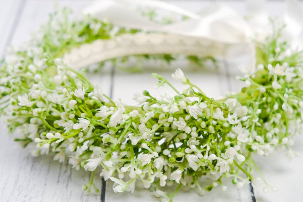 Gypsophila Flower-girl Flower Crown, adjustable artificial Baby's Breath flower headband