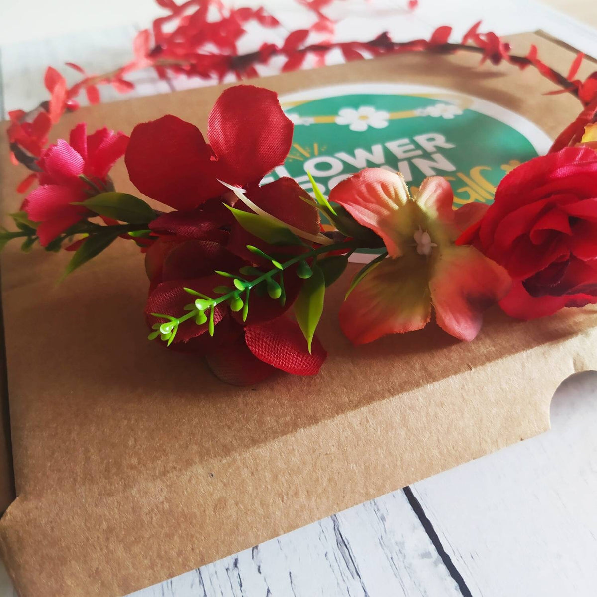 Children's DIY Flower Crown Making Kit & Video Guide, DIY Floral Garland, Rocking Red Flower Headband Kit,