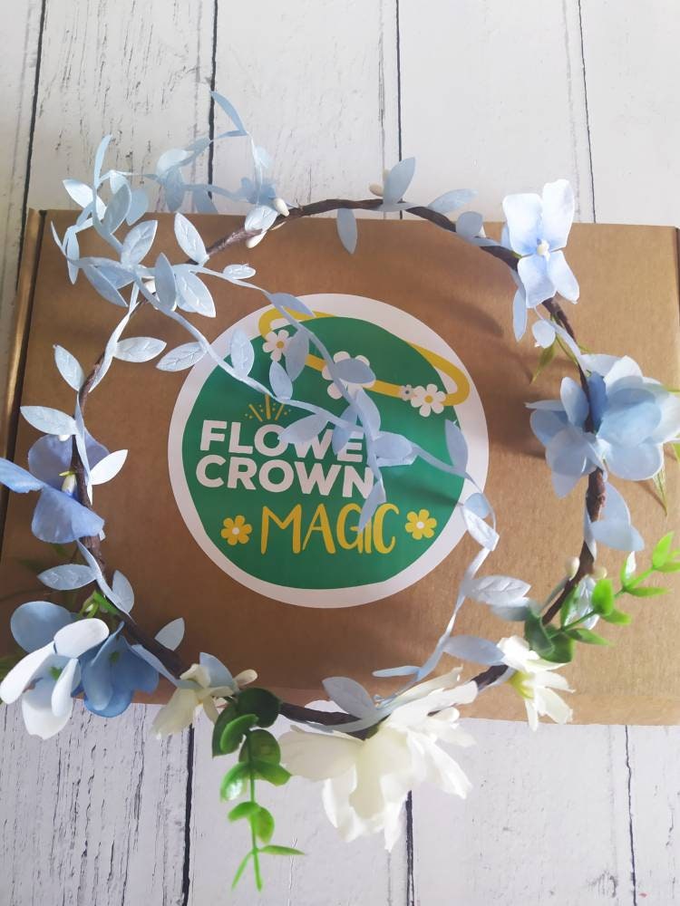 Children’s DIY Flower Crown Making kit & Video Guide, Child’s DIY Floral Garland, Dusty Blue, Flower headband DIY craft pack