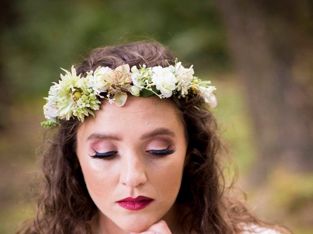 Wedding flower crown, natural looking, neutral tones full  bridal flower crown