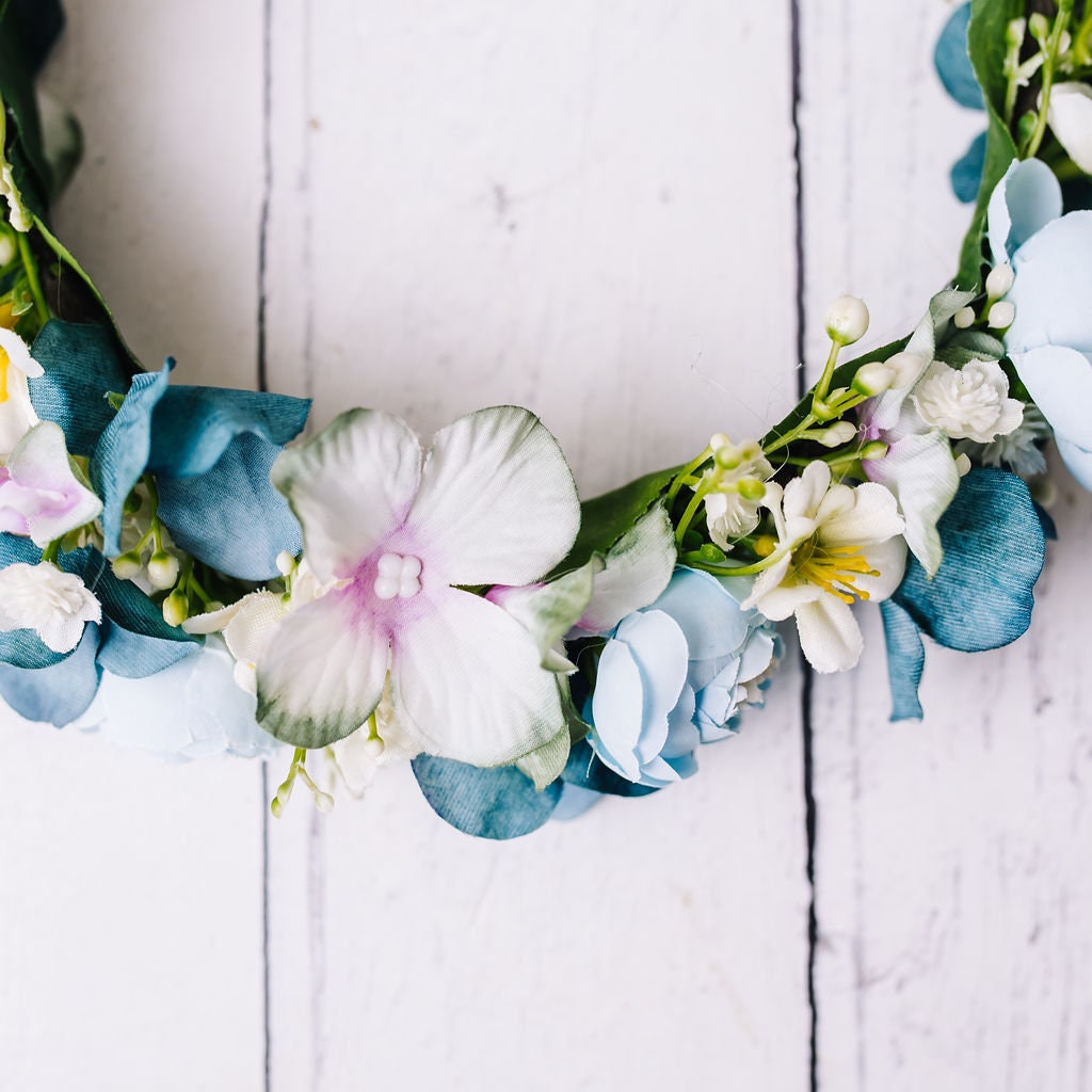 Dusty Blue and Teal Child's Flowercrown - Vintage Whimsical Style Headband