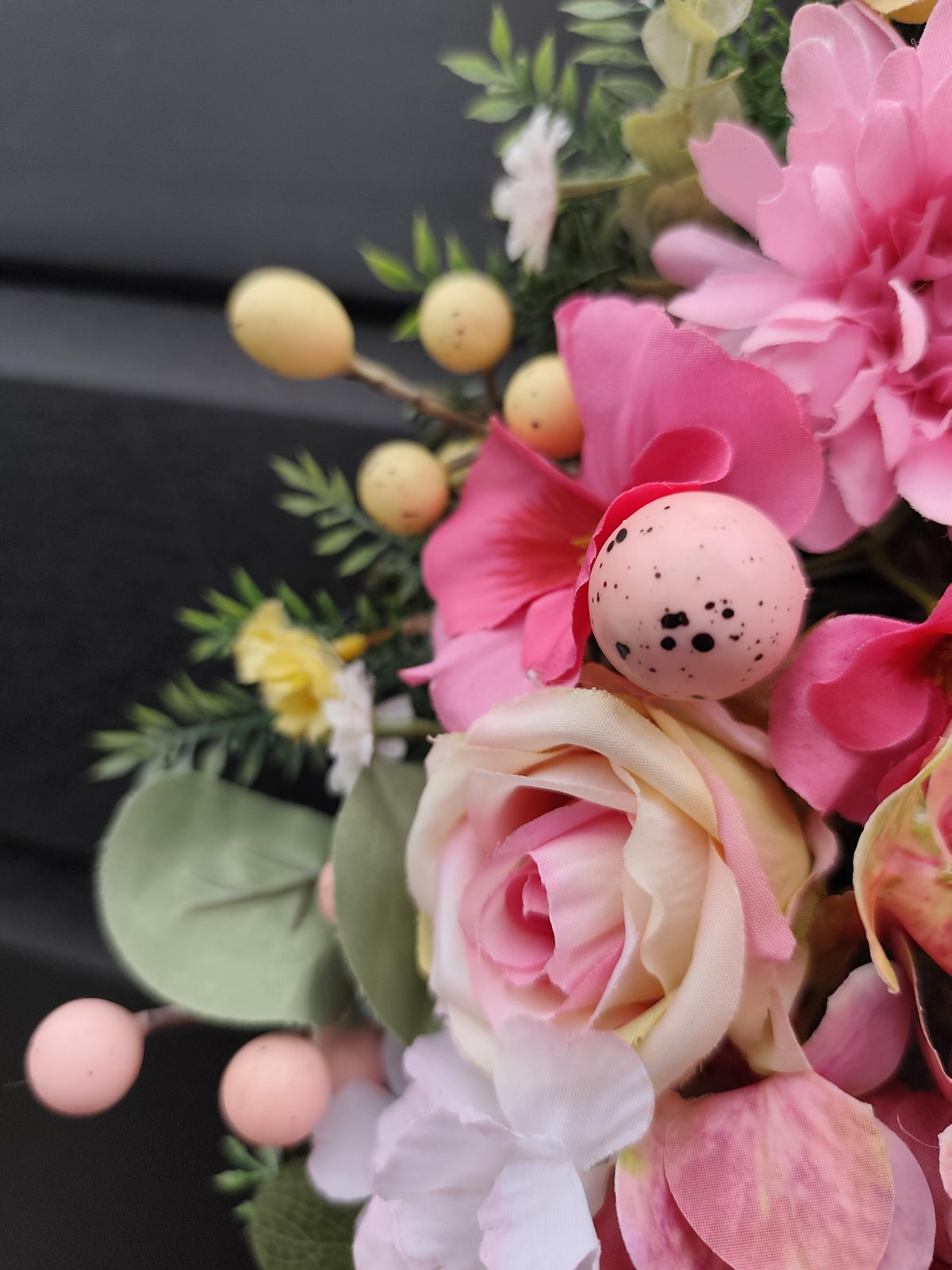 Luxury Easter Bunny Front Door Wreath, 50cm Pink and Cream Spring Floral Decor, Handmade and weather protected