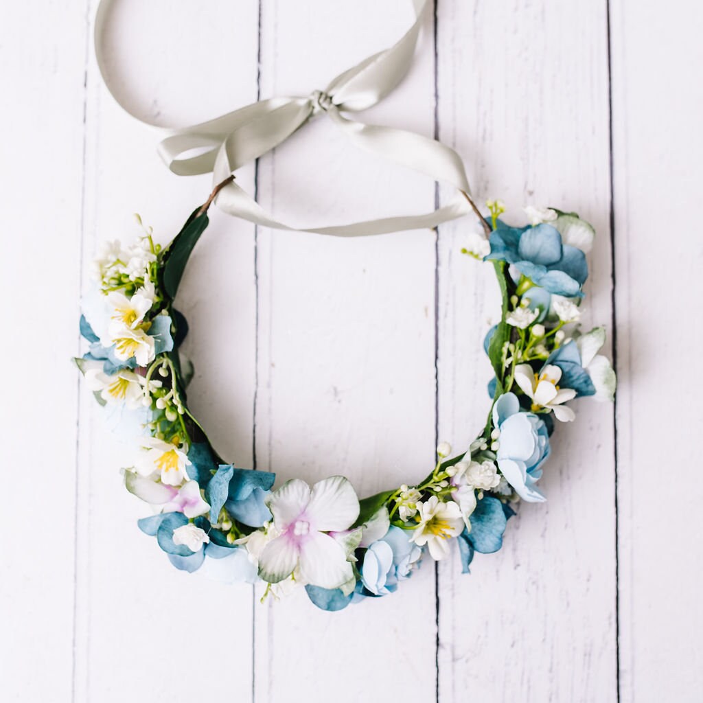 Dusty Blue and Teal Child's Flowercrown - Vintage Whimsical Style Headband