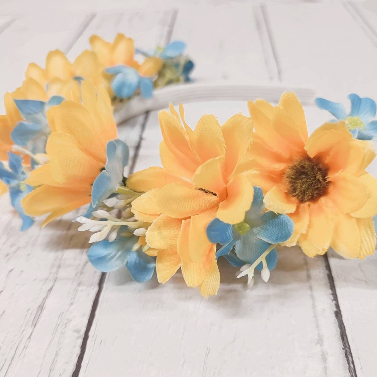 Flower Headband. Yellow and Blue summer floral crown
