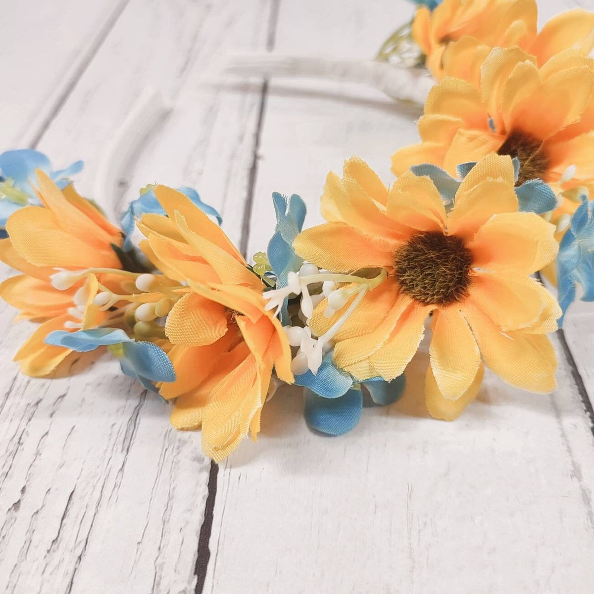 Flower Headband. Yellow and Blue summer floral crown