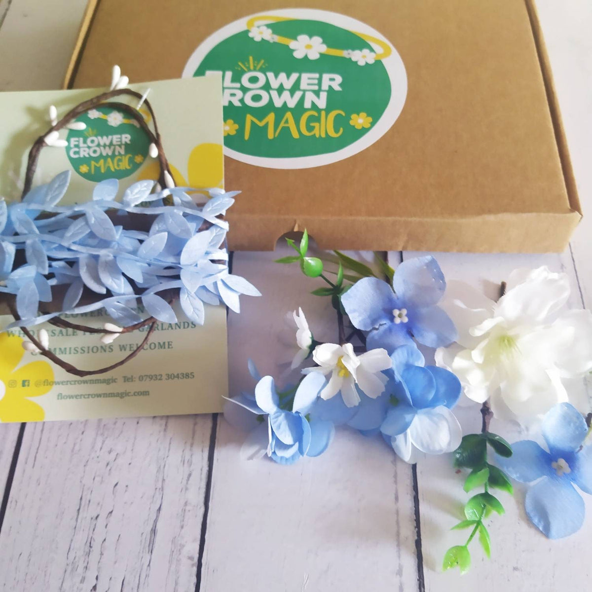 Children’s DIY Flower Crown Making kit & Video Guide, Child’s DIY Floral Garland, Dusty Blue, Flower headband DIY craft pack