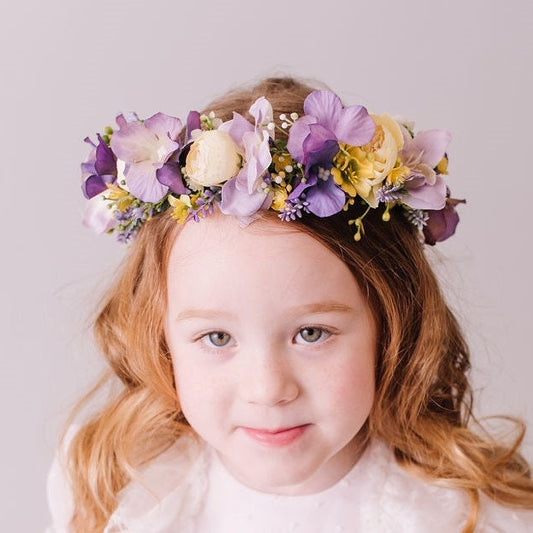 Children's Flowercrown - Purple and Yellow - Whimsical Vintage Style