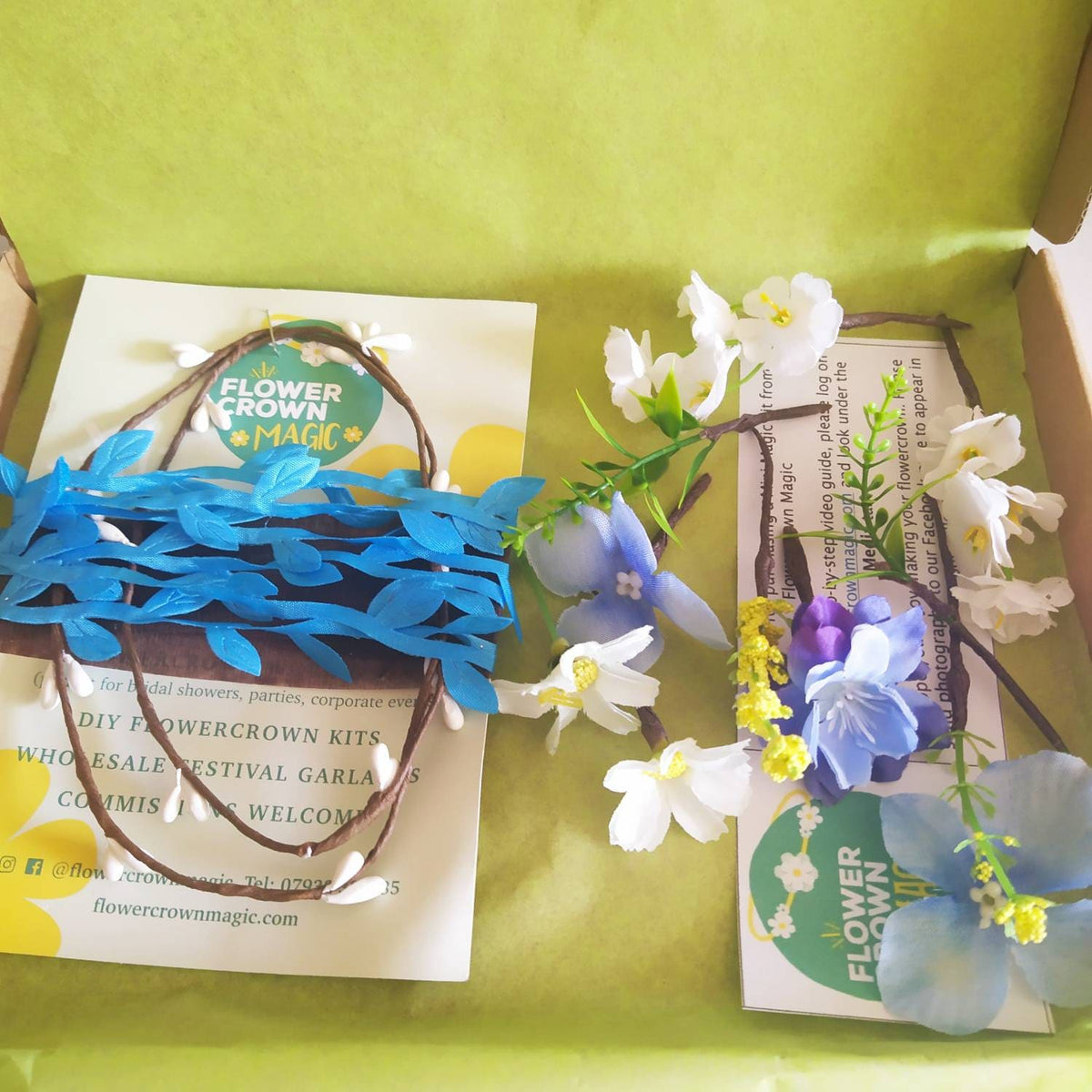 Children’s DIY Flower Crown Making kit & Video Guide, Child’s DIY Floral Garland, Electric Blue, Flower headband DIY craft pack