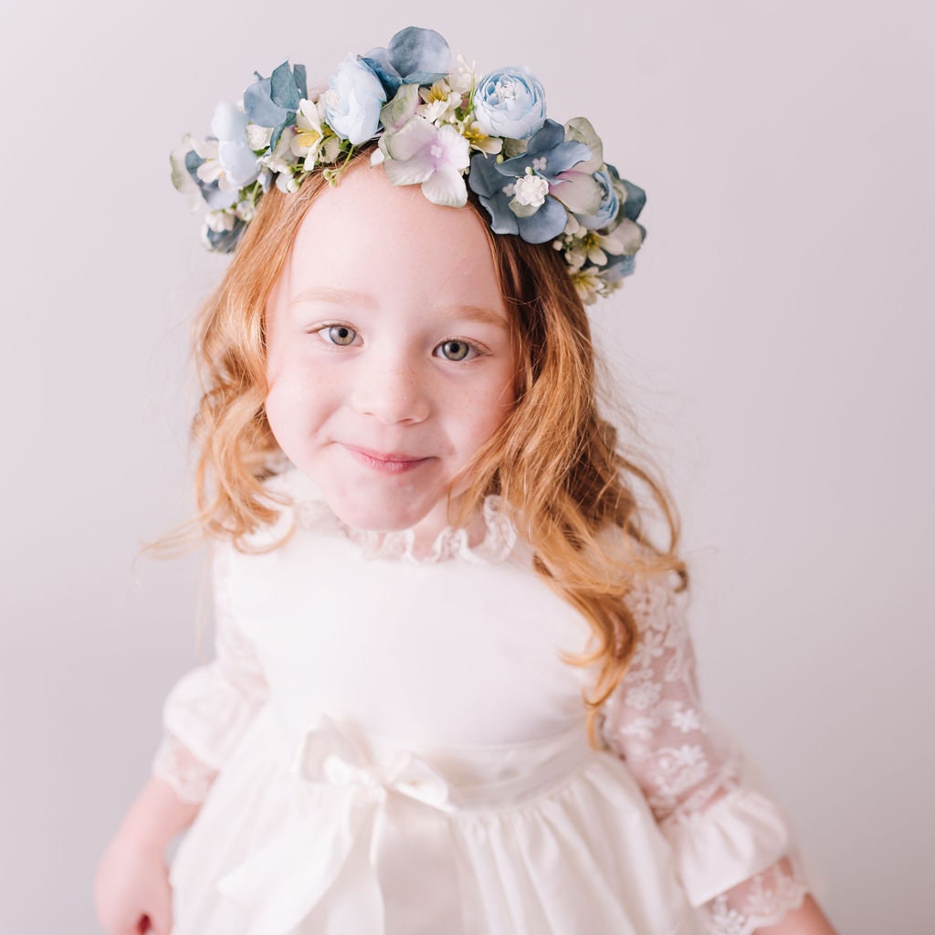 Dusty Blue and Teal Child's Flowercrown - Vintage Whimsical Style Headband