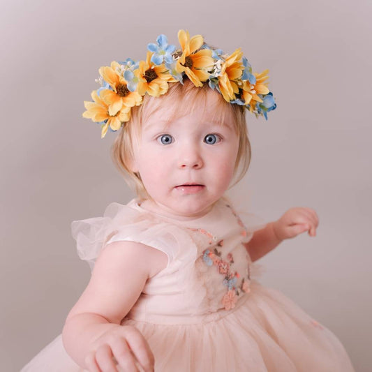Flower Headband. Yellow and Blue summer floral crown