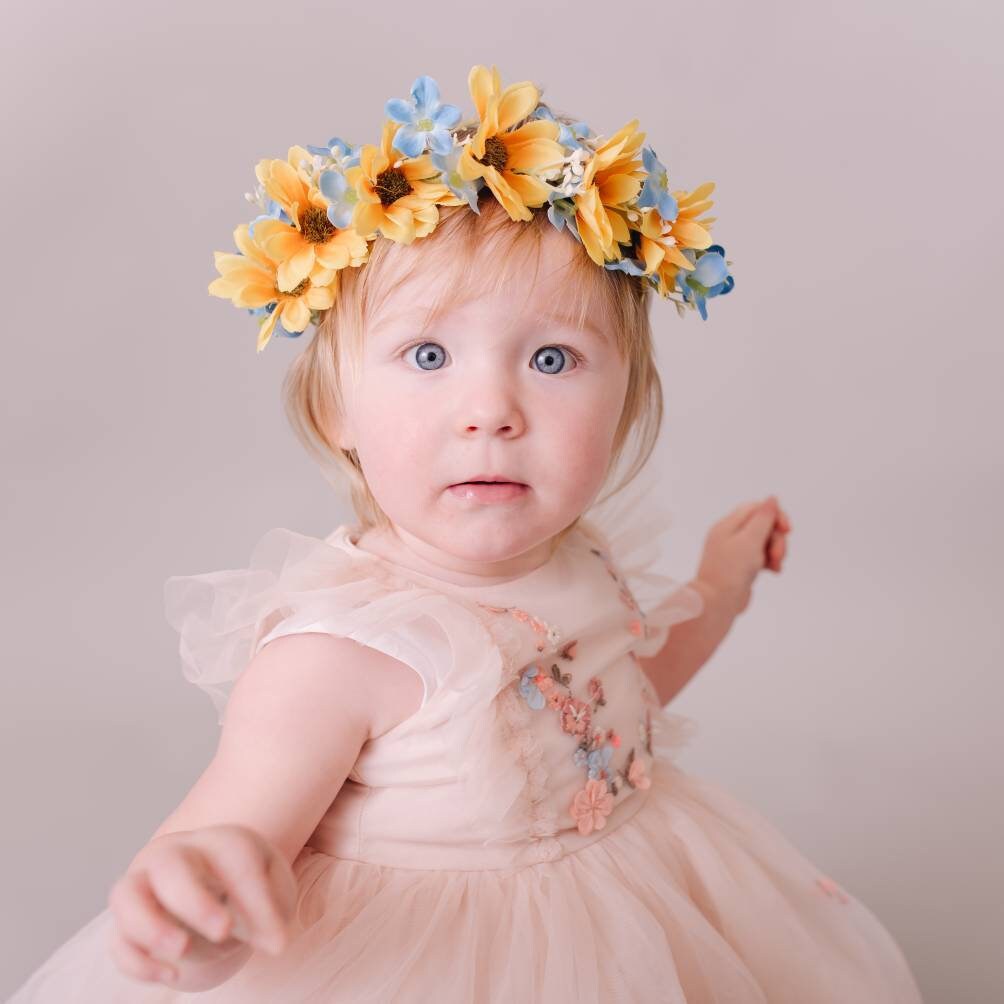 Flower Headband. Yellow and Blue summer floral crown