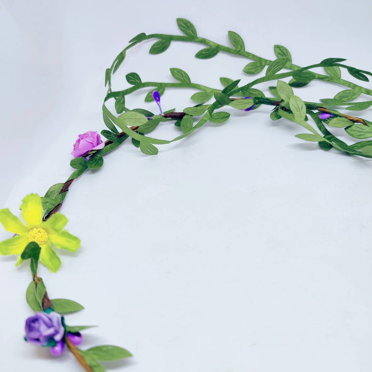 Green and Purple, Rose and Daisy Hair Garland
