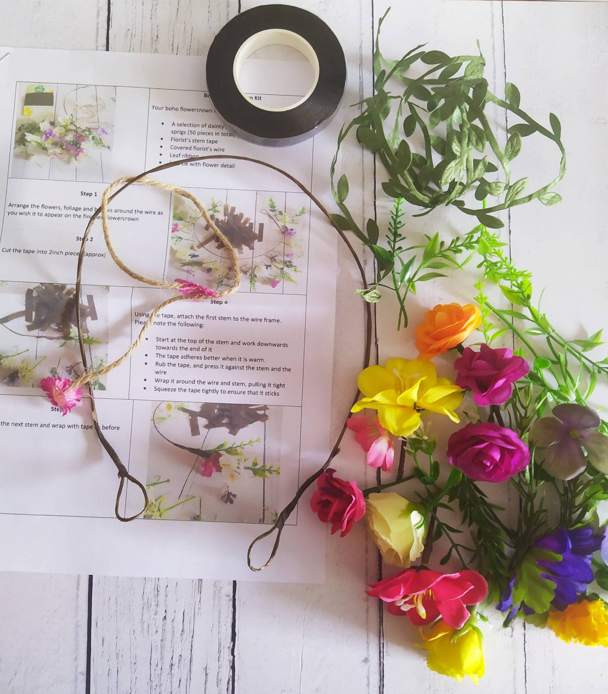 Flower crown making kit, bright coloured flower crown DIY, make your own festival headband