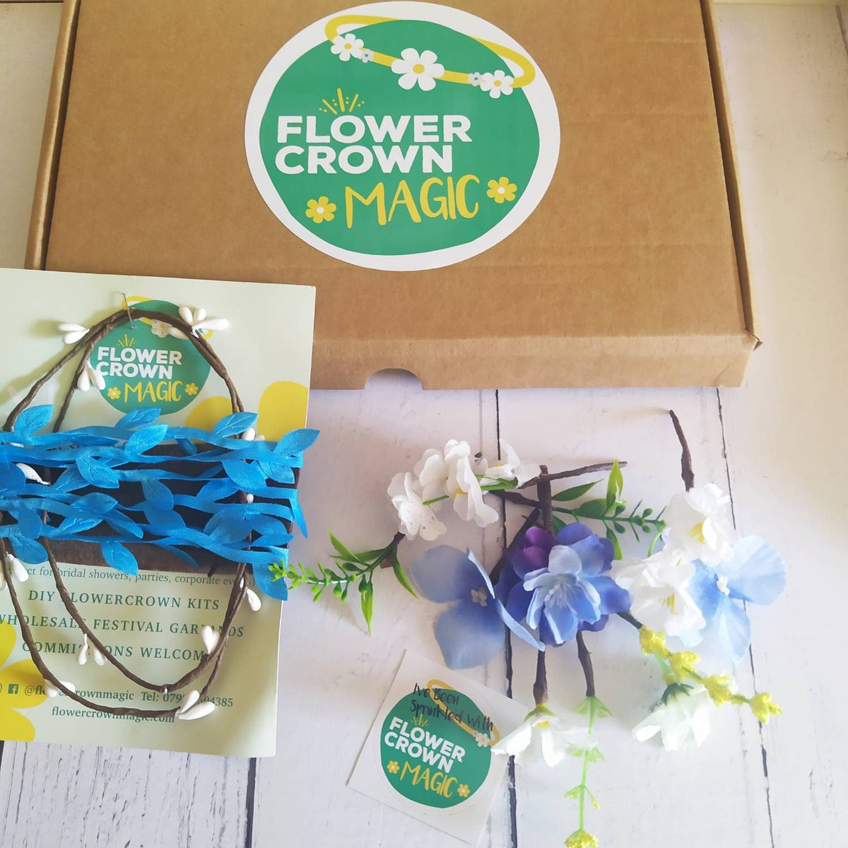 Children’s DIY Flower Crown Making kit & Video Guide, Child’s DIY Floral Garland, Electric Blue, Flower headband DIY craft pack