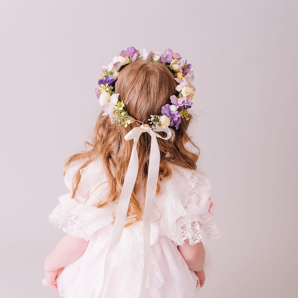 Children's Flowercrown - Purple and Yellow - Whimsical Vintage Style
