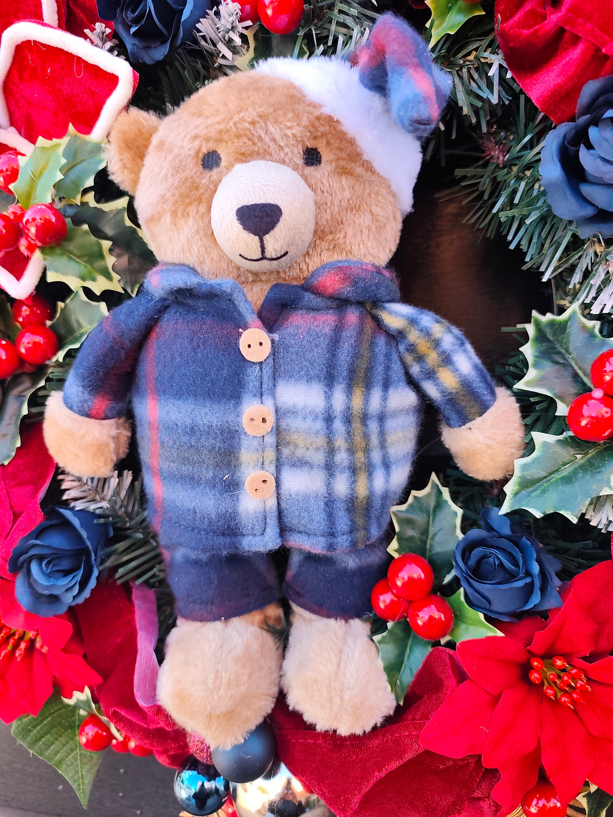 Blue Teddy Christmas Wreath