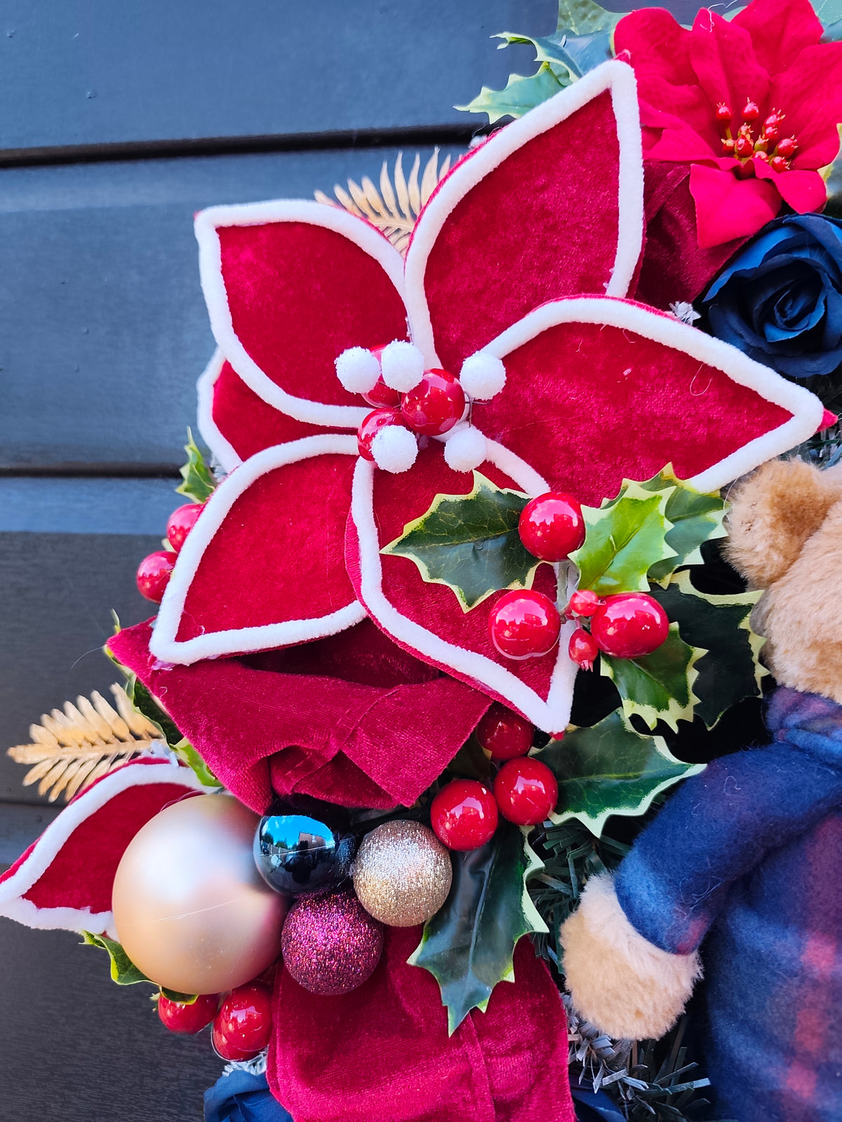 Blue Teddy Christmas Wreath