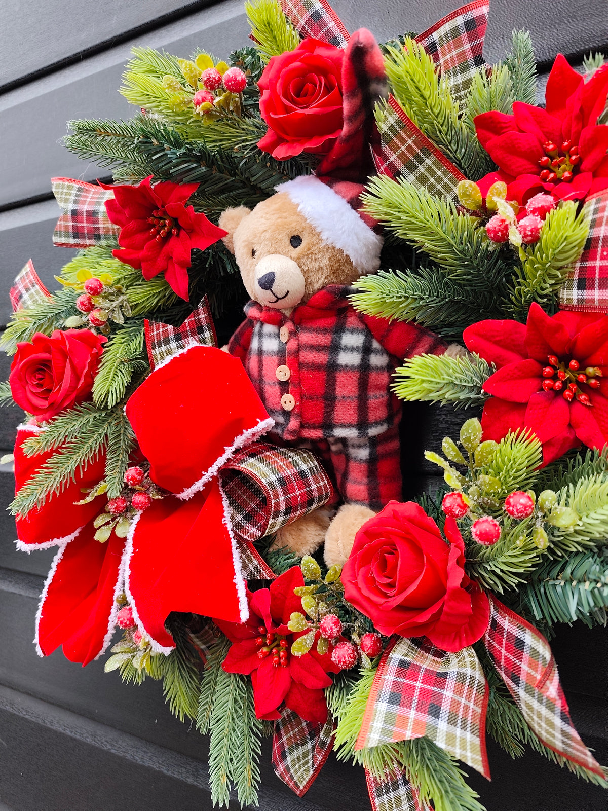 Tartan Teddy Bear Traditional Christmas Wreath