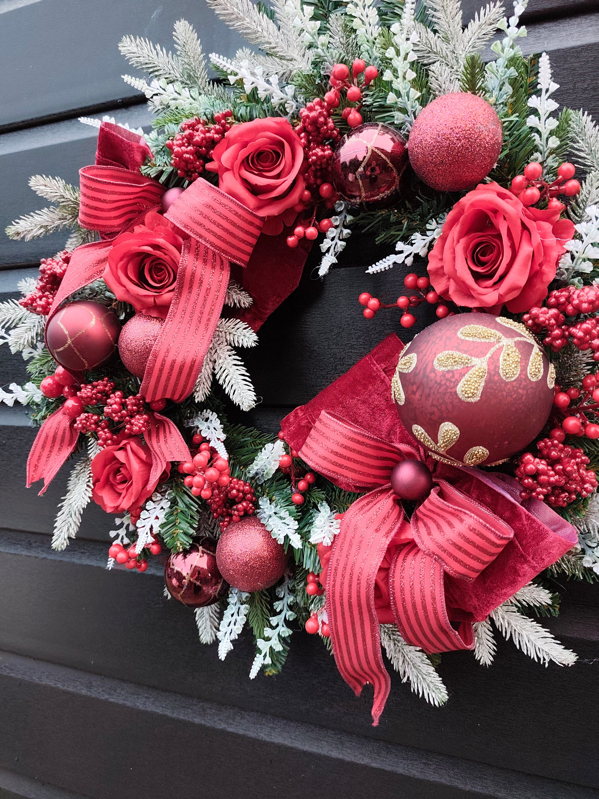 Burgundy and Ruby Red Luxury Traditional Christmas Wreath