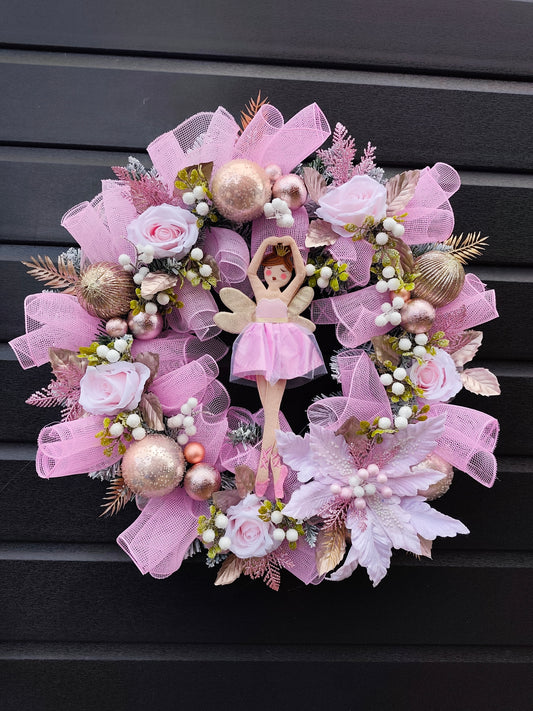 Sugar Plum Fairy, Pink Whimsical Christmas Wreath