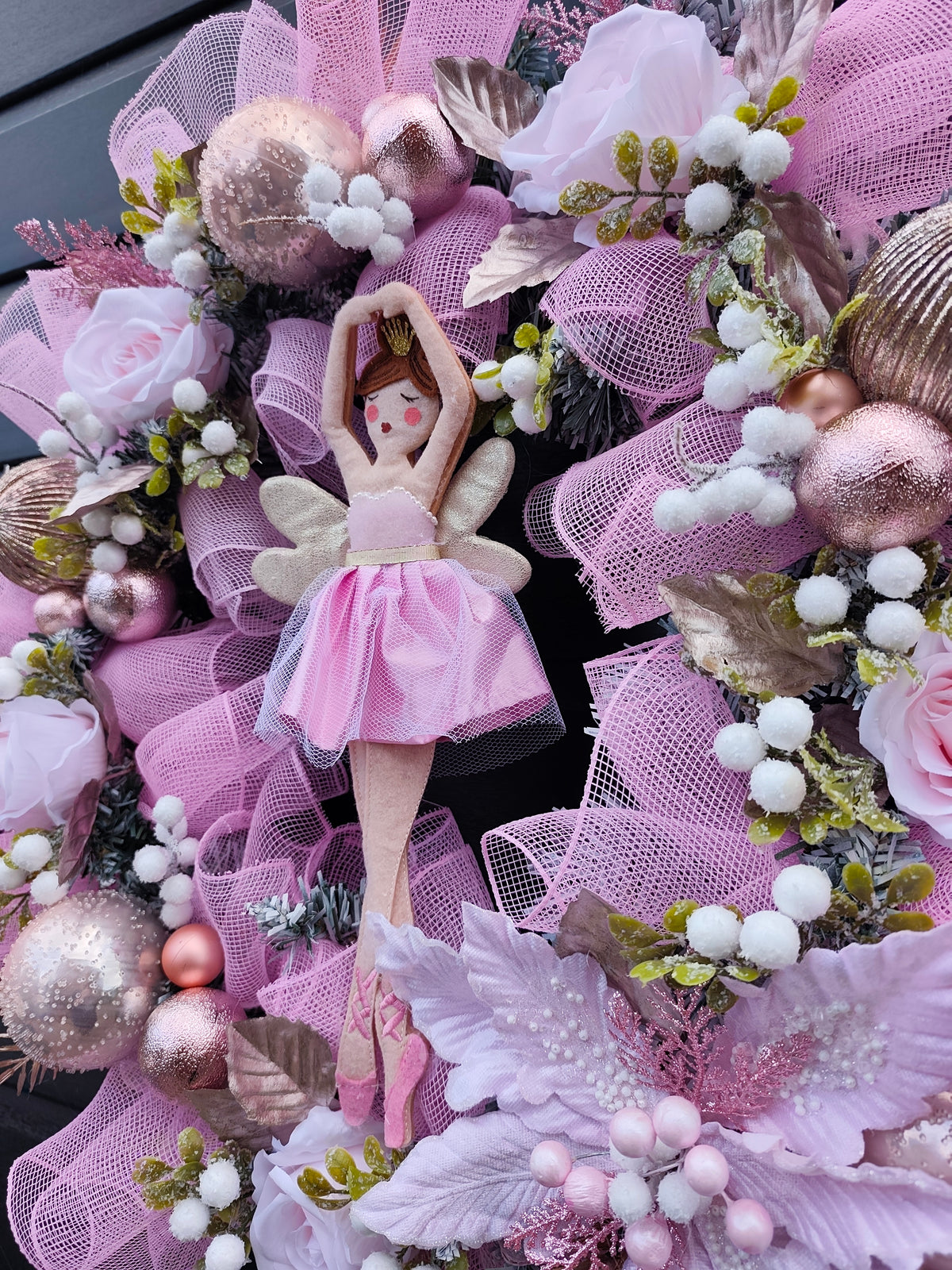 Sugar Plum Fairy, Pink Whimsical Christmas Wreath