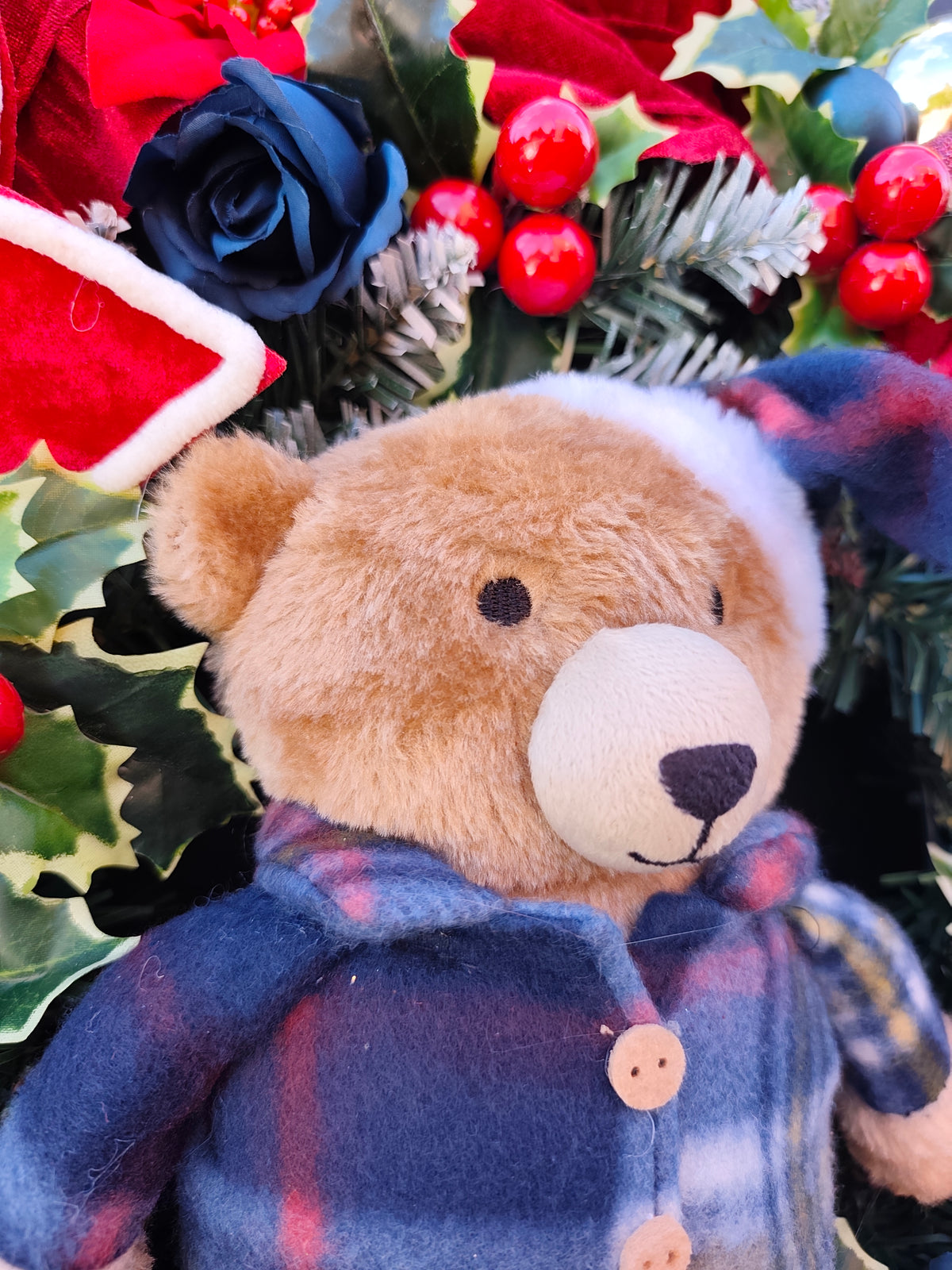 Blue Teddy Christmas Wreath