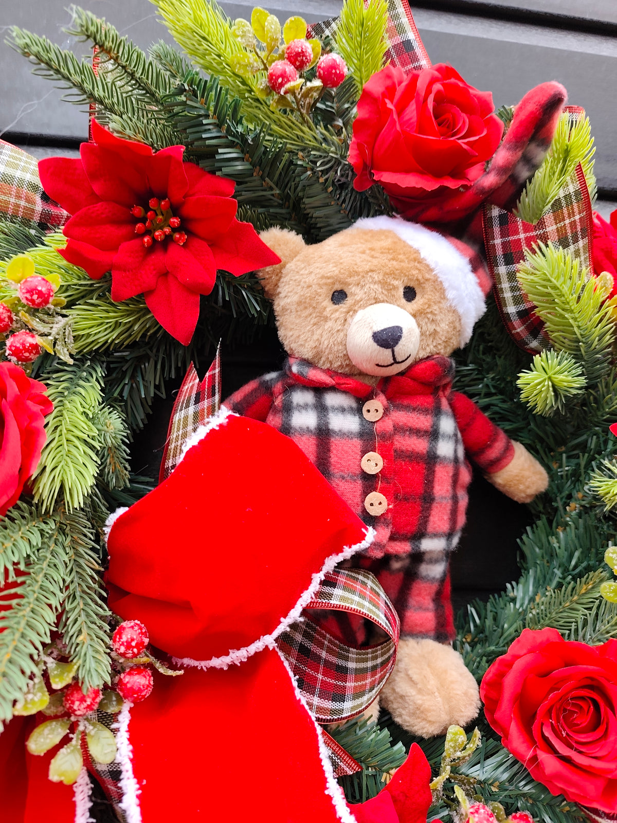 Tartan Teddy Bear Traditional Christmas Wreath