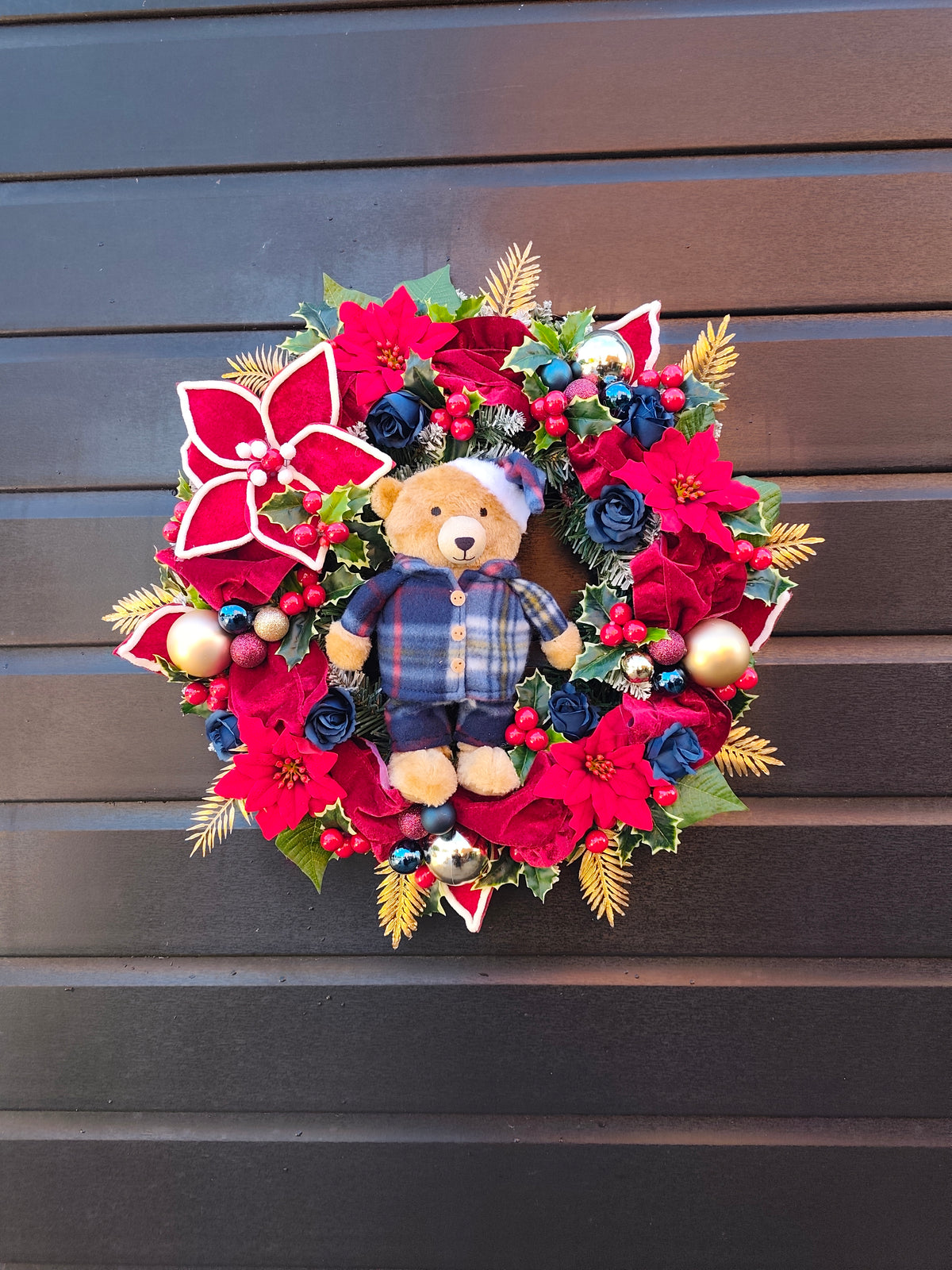 Blue Teddy Christmas Wreath