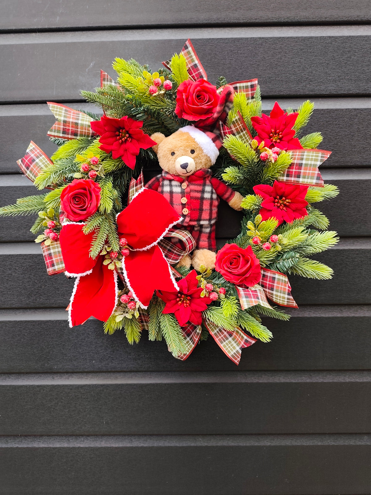 Tartan Teddy Bear Traditional Christmas Wreath