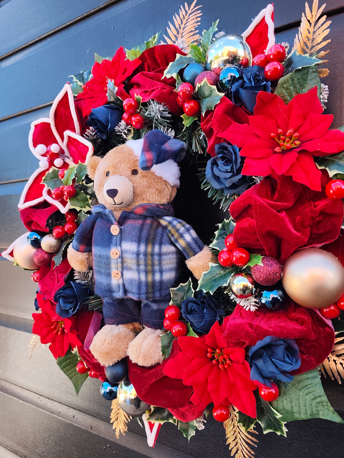 Blue Teddy Christmas Wreath