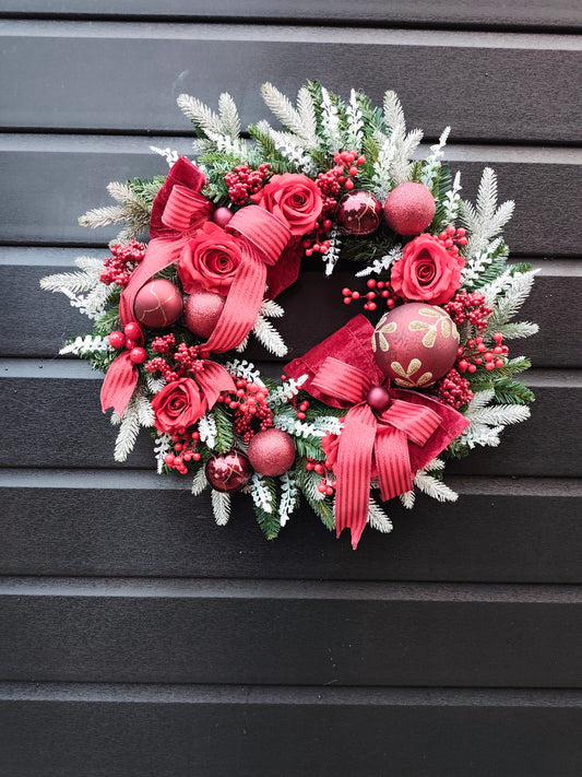 Burgundy and Ruby Red Luxury Traditional Christmas Wreath