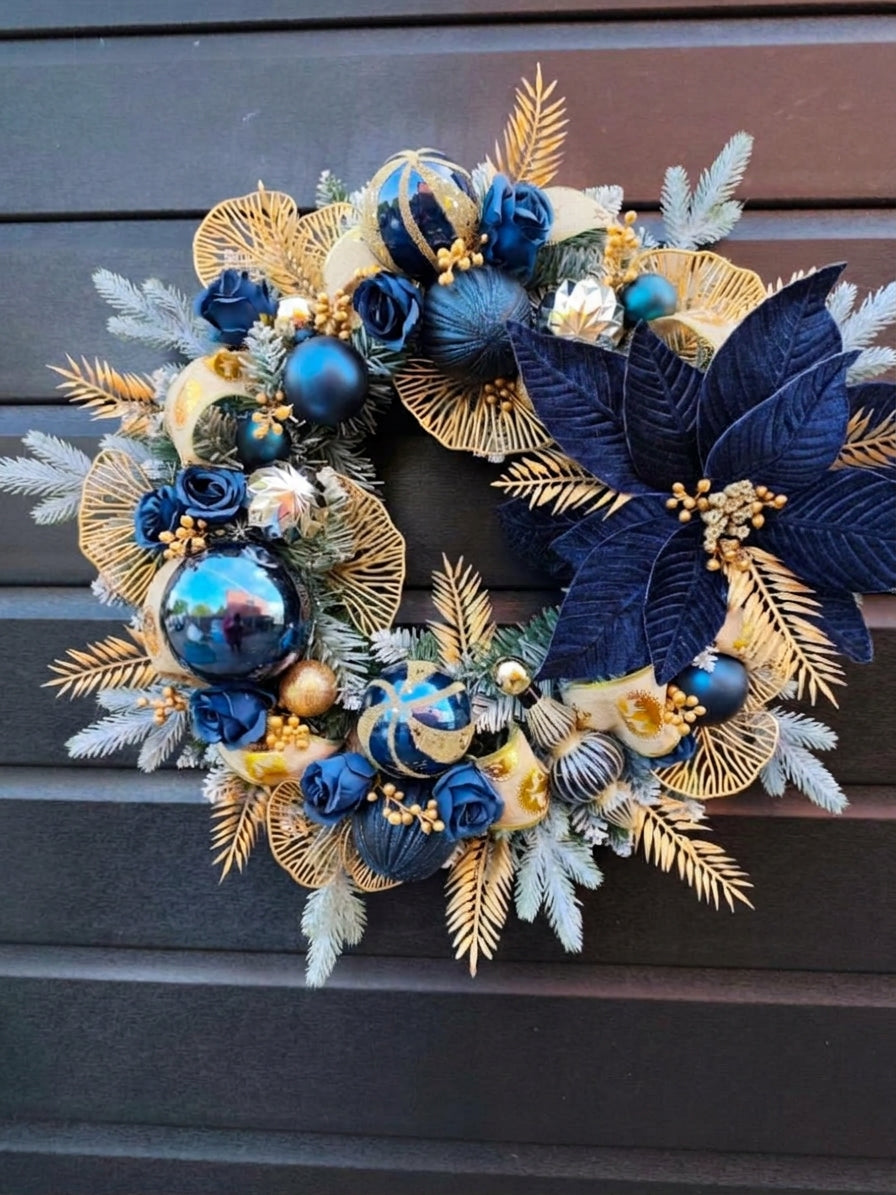Regal Navy and Gold Christmas Wreath