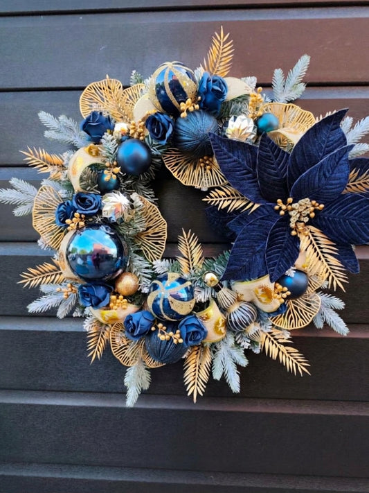 Regal Navy and Gold Christmas Wreath