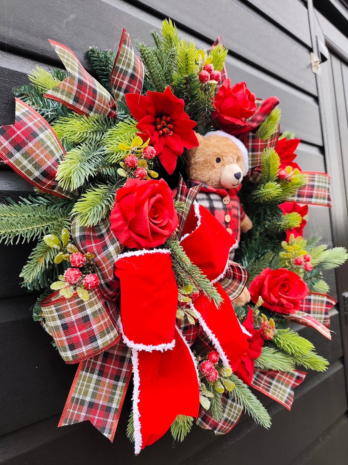 Tartan Teddy Bear Traditional Christmas Wreath