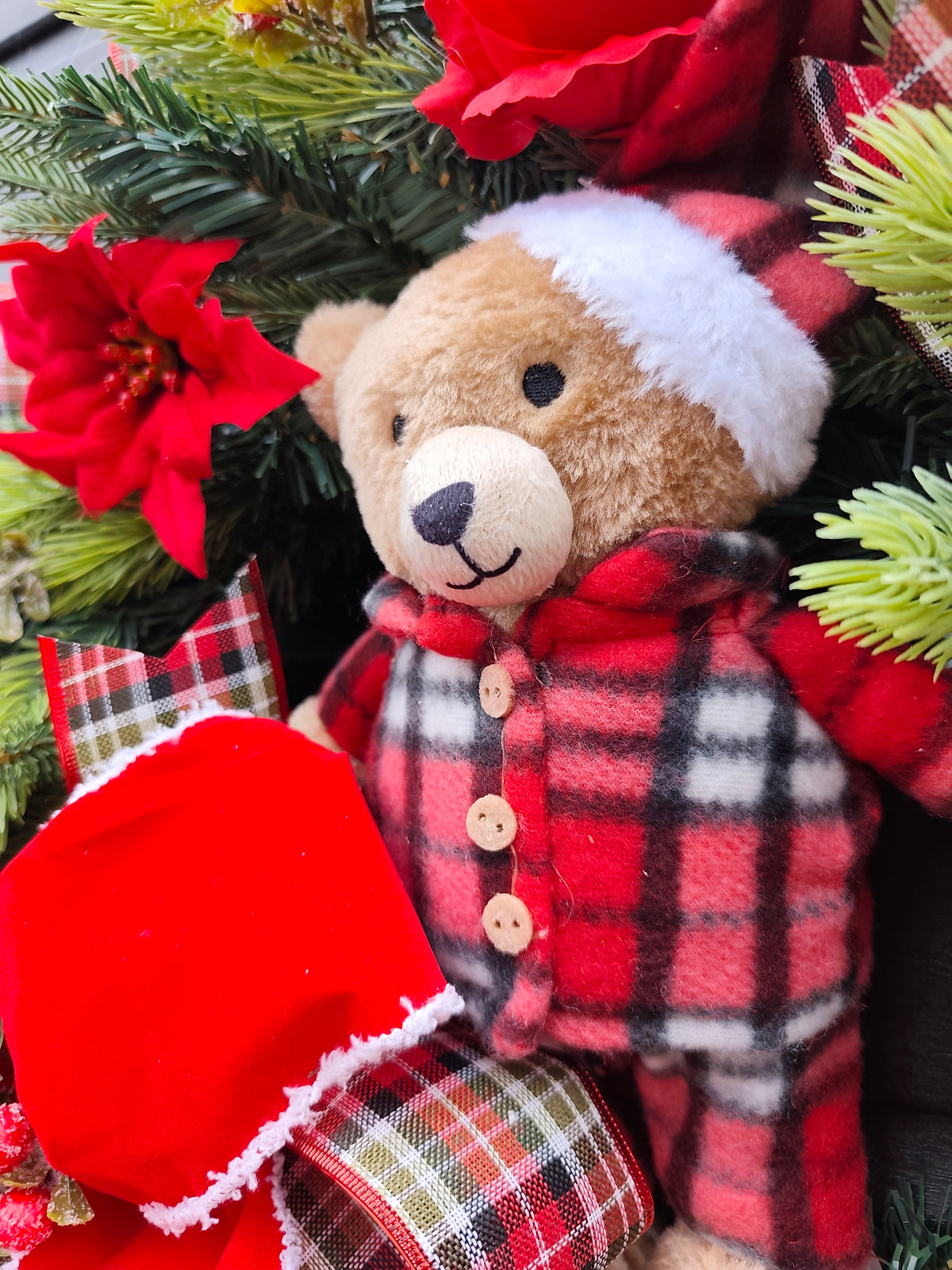 Tartan Teddy Bear Traditional Christmas Wreath