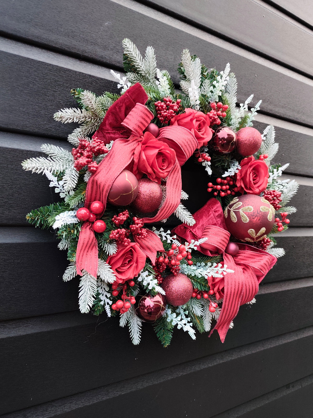 Burgundy and Ruby Red Luxury Traditional Christmas Wreath
