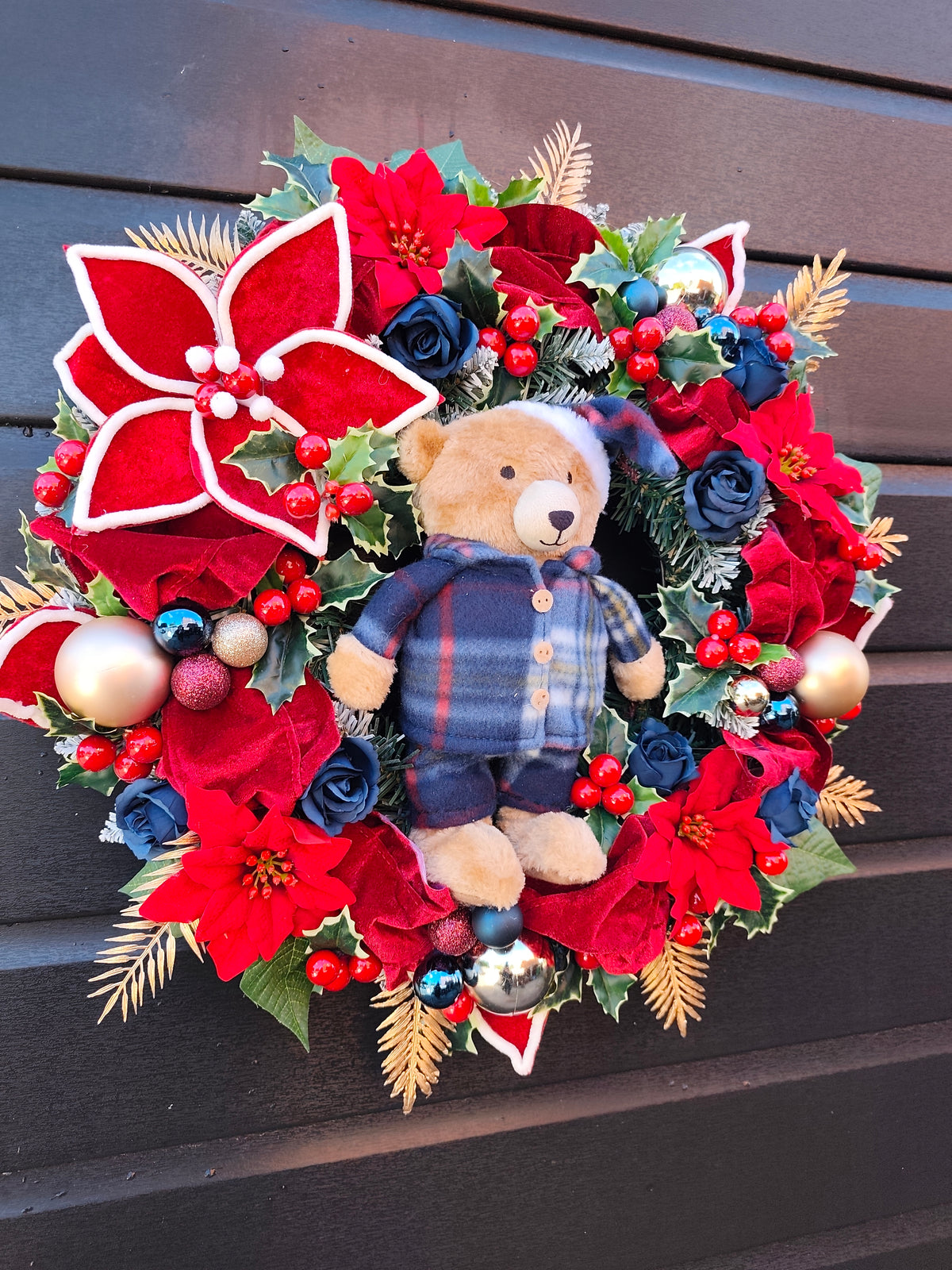 Blue Teddy Christmas Wreath