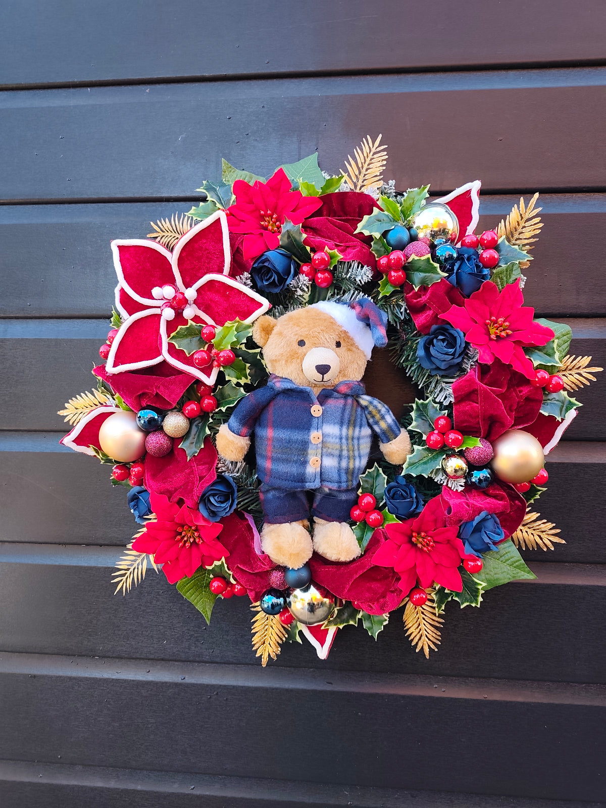Blue Teddy Christmas Wreath